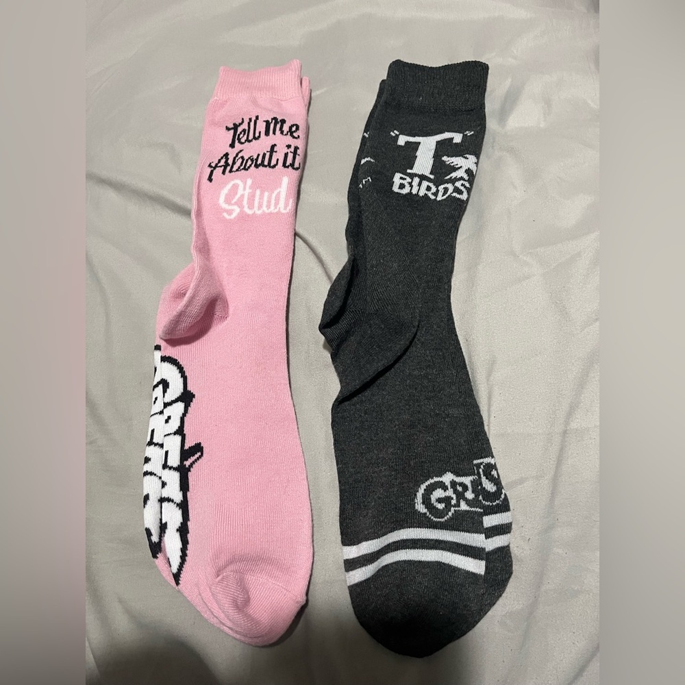 Unisex Pink and Gray Grease Themed Socks
